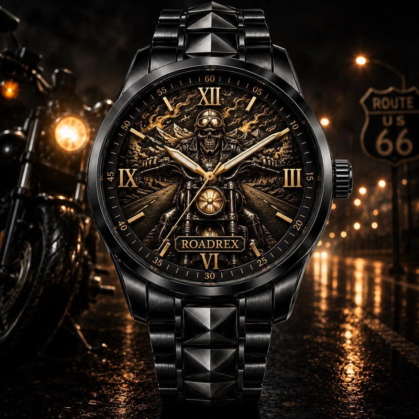 Custom Skull Biker Watch — personalized with a custom name