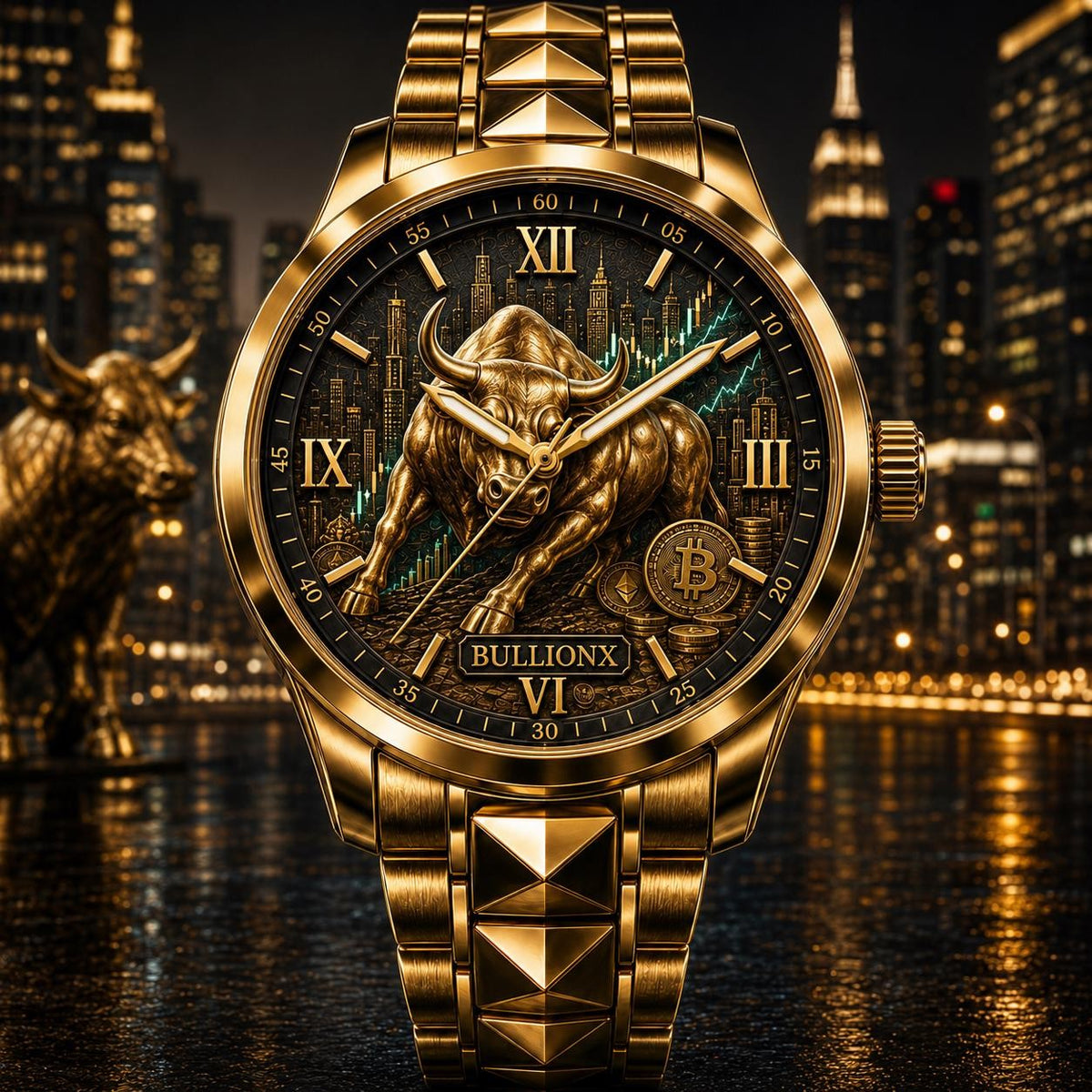 Personalized Bull Market Watch with a custom name set into the design