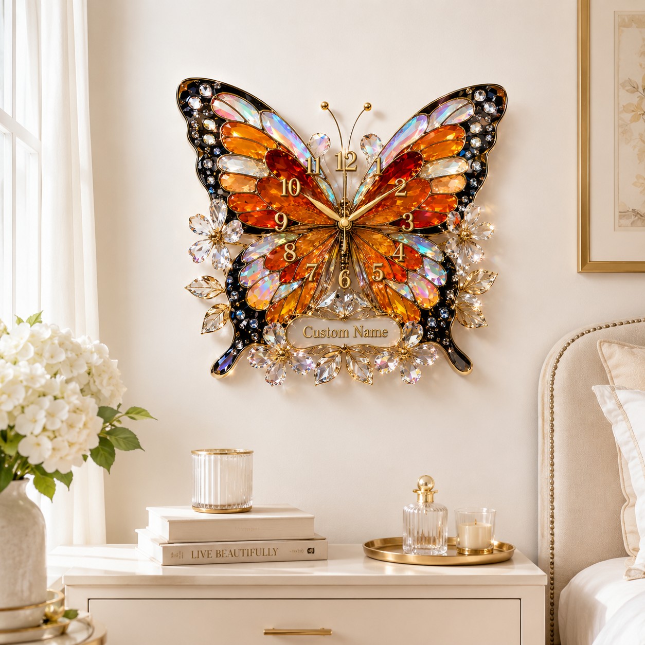 Butterfly Custom Name Wall Clock — personalized with a custom name