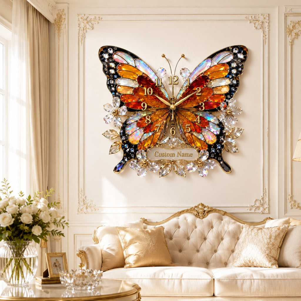 Butterfly Custom Name Wall Clock — personalized with a custom name
