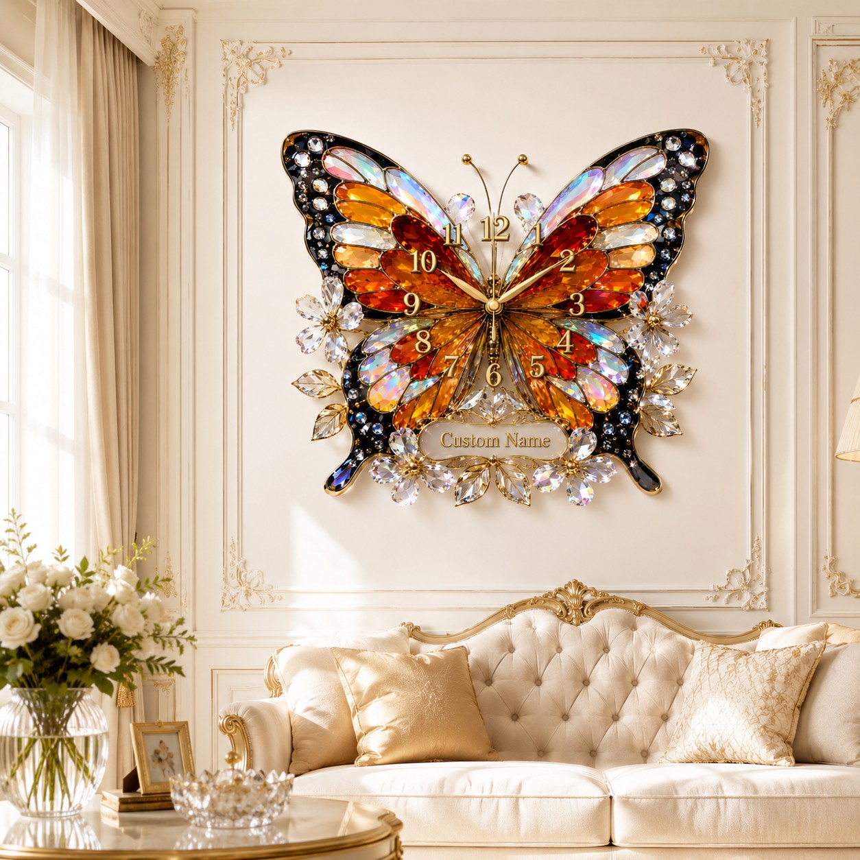 Butterfly Custom Name Wall Clock — personalized with a custom name