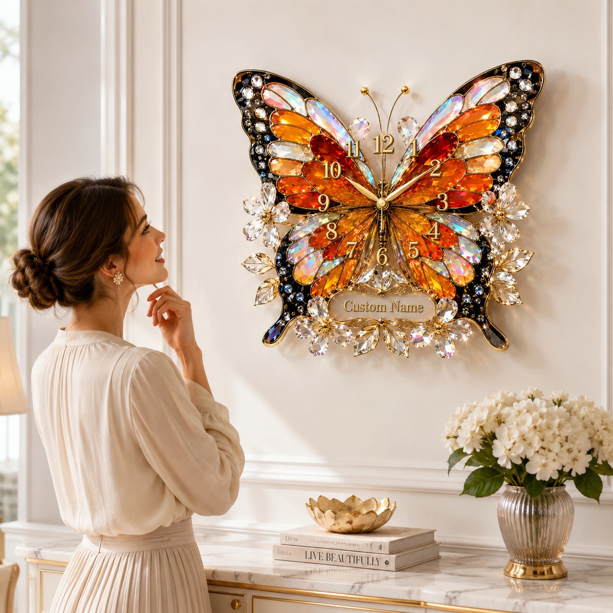 Butterfly Custom Name Wall Clock — personalized with a custom name