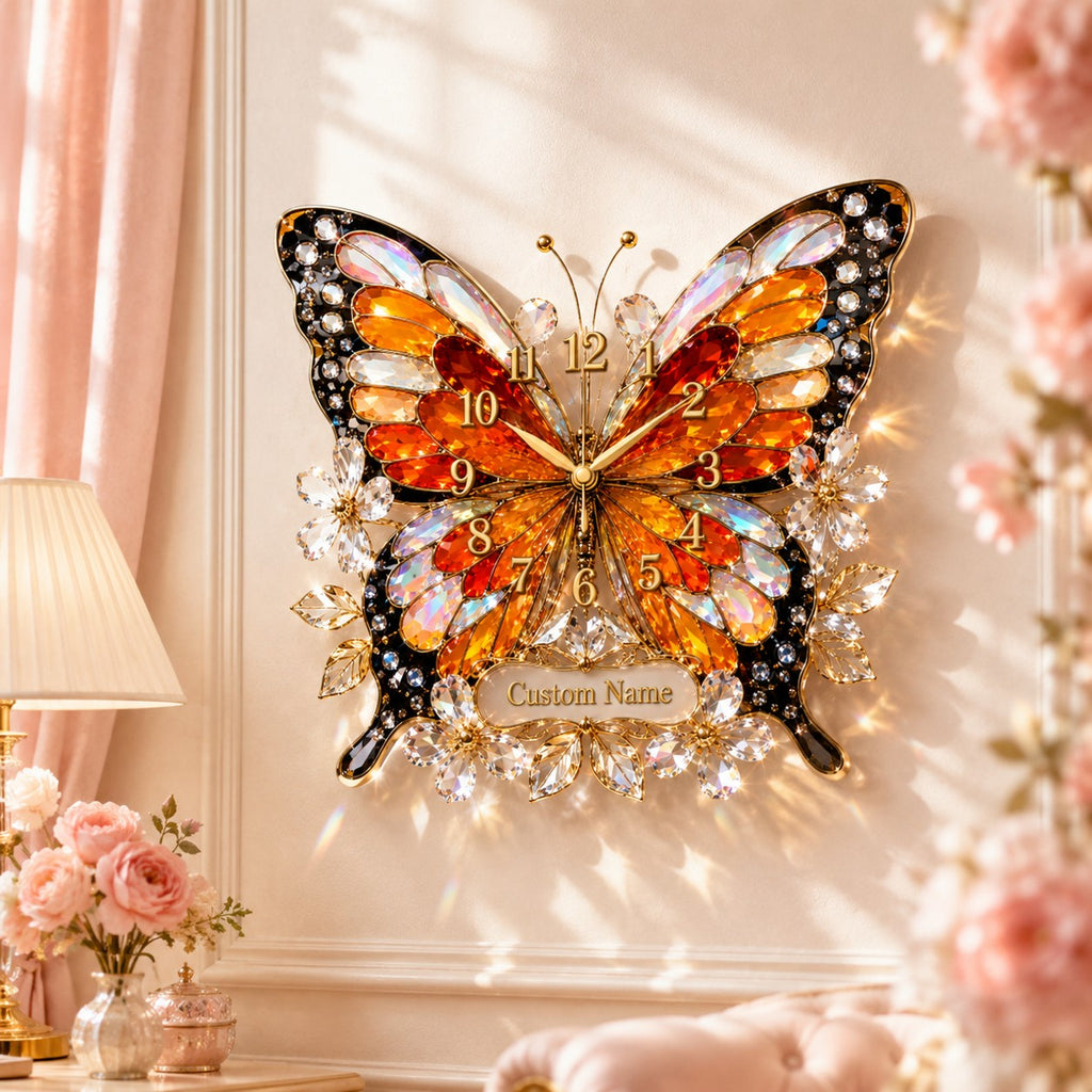Butterfly Custom Name Wall Clock — personalized with a custom name