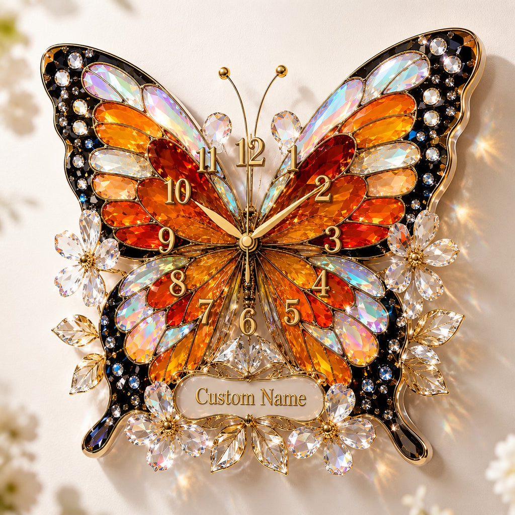 Butterfly Custom Name Wall Clock — personalized with a custom name