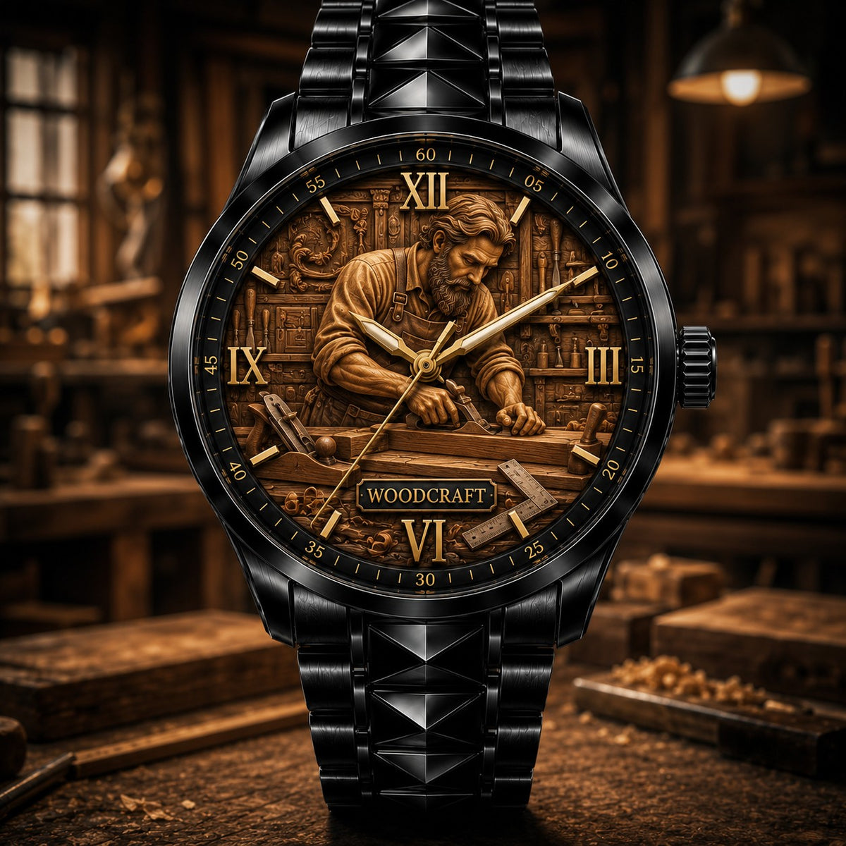 Personalized Woodworker Watch with a custom name set into the design