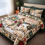 Gentle Shepherd quilted 3-piece bedding set on a made bed with two matching pillow shams