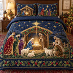 Gentle Star quilted 3-piece bedding set on a made bed with two matching pillow shams