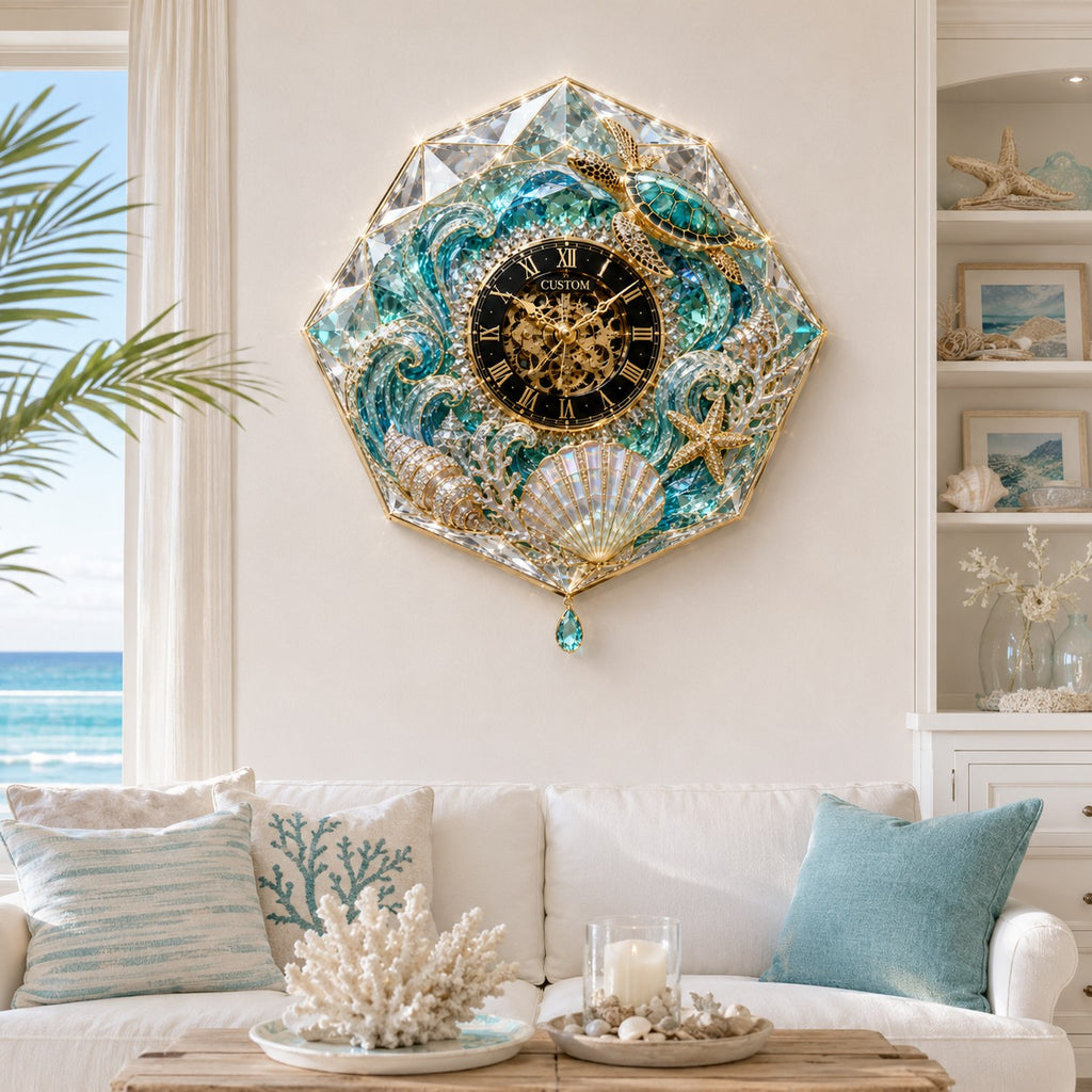 Personalized sea turtle wall clock — personalized with a custom name