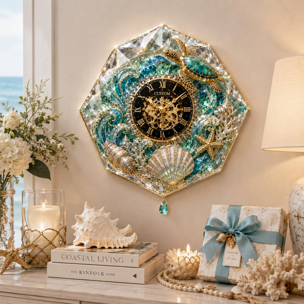 Personalized sea turtle wall clock — personalized with a custom name