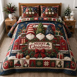 Gnomes Christmas Magic 3-Piece Quilted Bedding Set