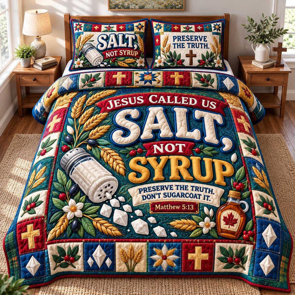 God Bible Hope quilted 3-piece bedding set on a made bed in a softly lit bedroom