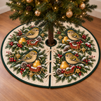 Goldcrest Pear Toy Sleigh printed Christmas circular tree skirt; design mockup showing a flat printed depth effect.