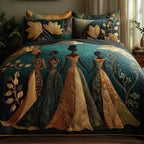 Golden Queens Trio Dusk quilted 3-piece bedding set on a made bed with two matching pillow shams