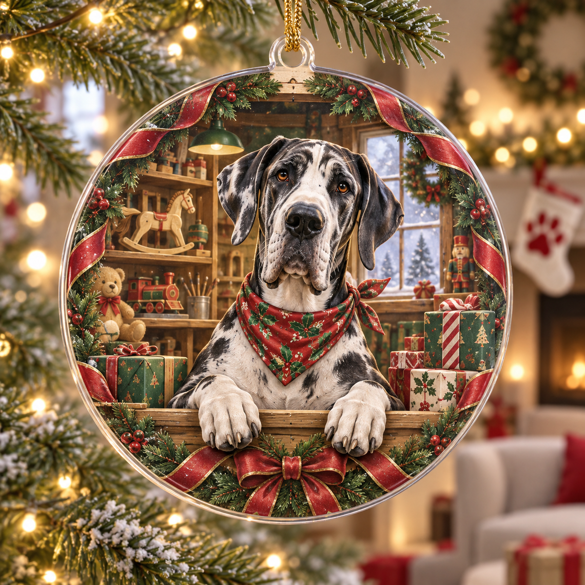 Great Dane Acrylic Christmas Ornament — digital product visualization