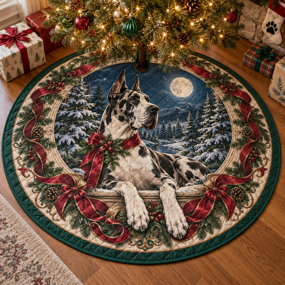 Great Dane Quilted Christmas Tree Skirt — digital product visualization