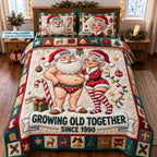 Growing Old 3-Piece Quilted Bedding Set QTCUZ quilted 3-piece bedding set on a made bed with two matching pillow shams