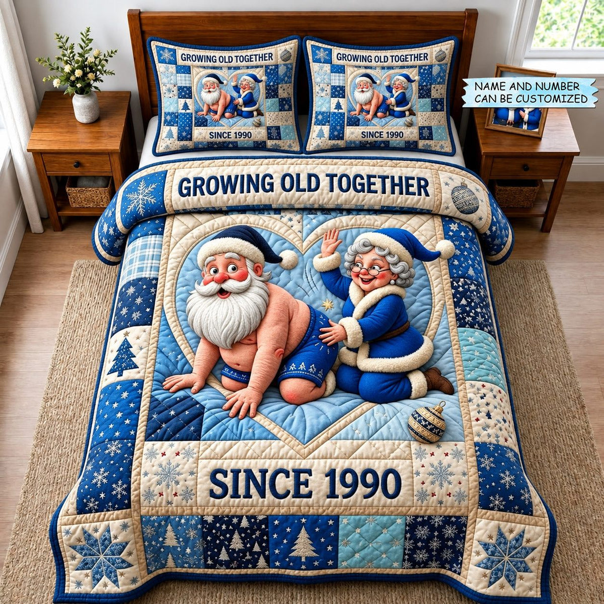 Growing Together 3-Piece Quilted Bedding Set QTCUZ quilted 3-piece bedding set on a made bed with two matching pillow shams
