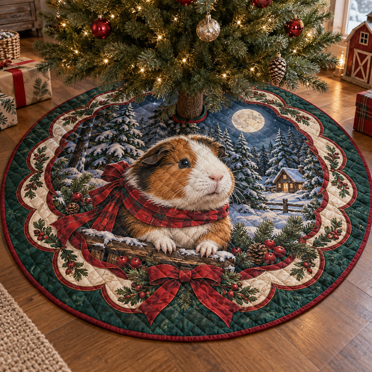 Guinea Pig Quilted Christmas Tree Skirt — digital product visualization