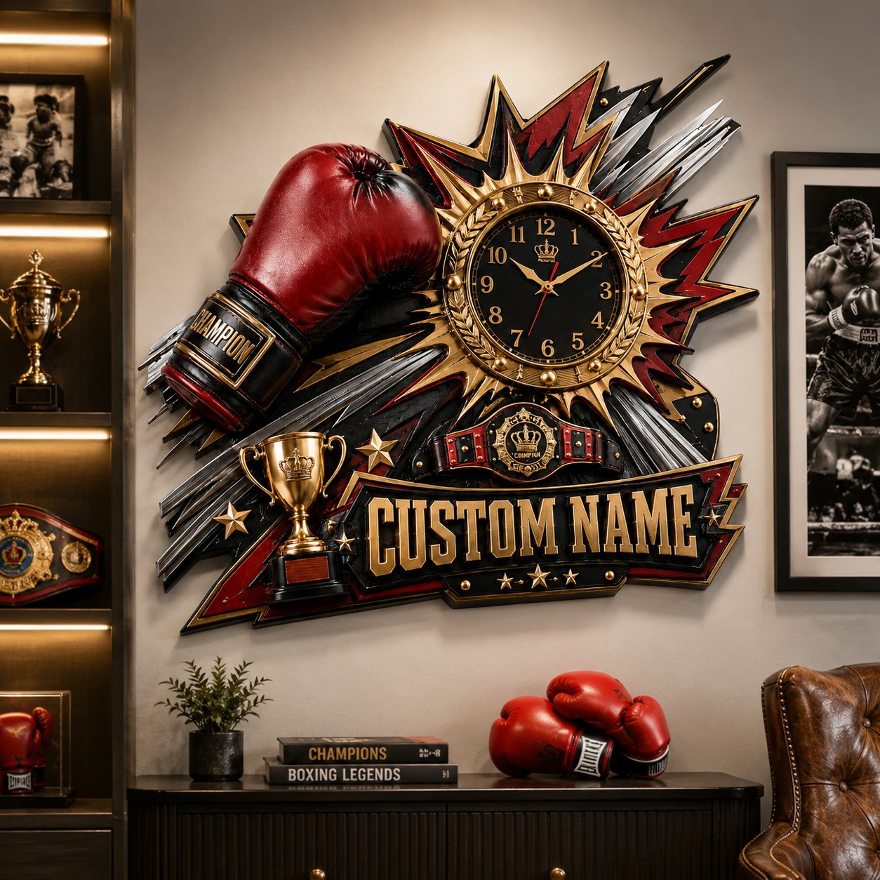 Boxing champion Custom Name Wall Clock — personalized with a custom name