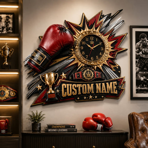 Boxing champion Custom Name Wall Clock — personalized with a custom name