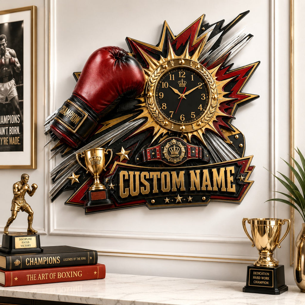 Boxing champion Custom Name Wall Clock — personalized with a custom name
