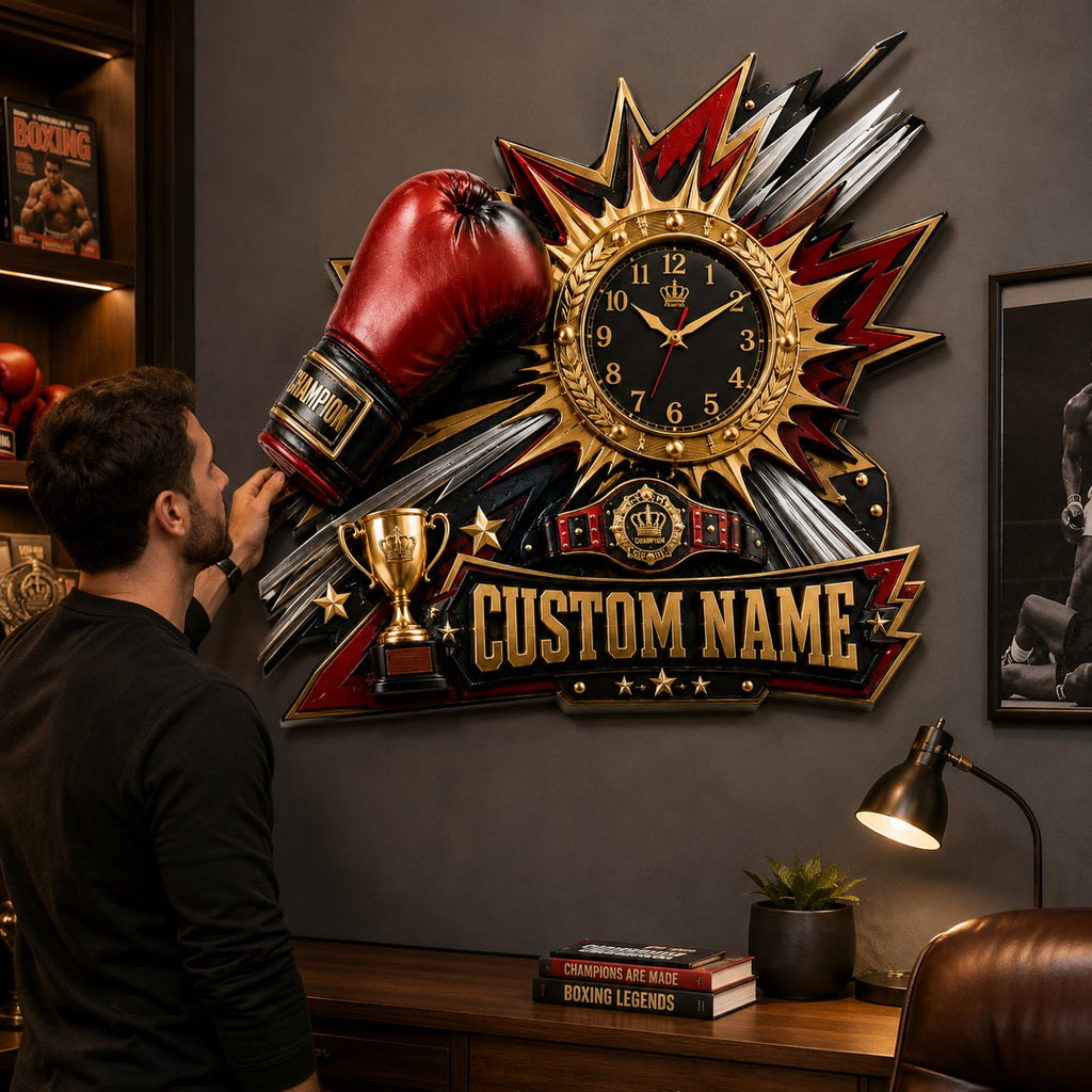 Boxing champion Custom Name Wall Clock — personalized with a custom name