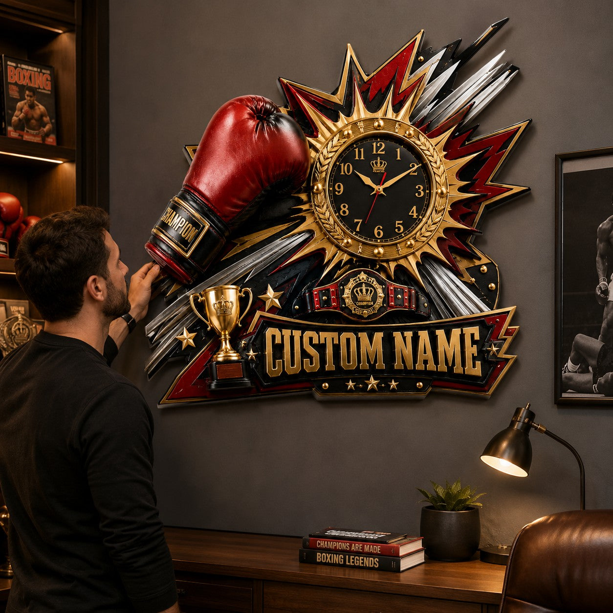 Boxing champion Custom Name Wall Clock — personalized with a custom name