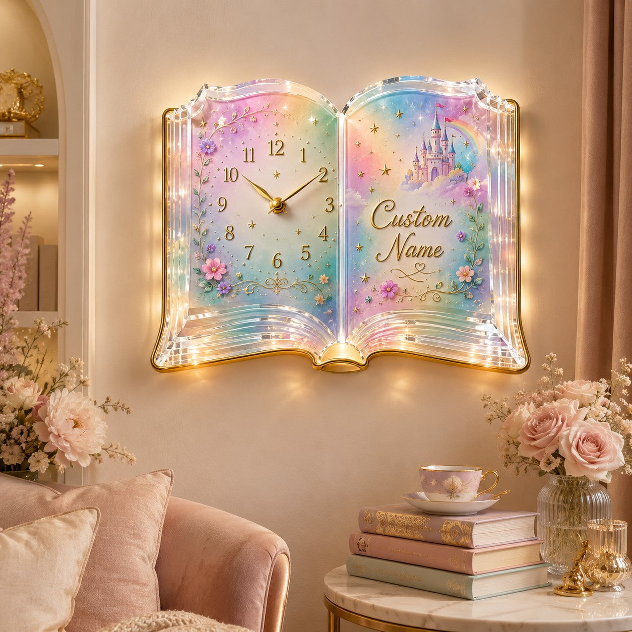 Fairytale book Custom Name Wall Clock — personalized with a custom name