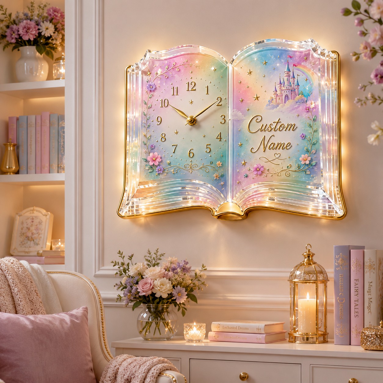 Fairytale book Custom Name Wall Clock — personalized with a custom name