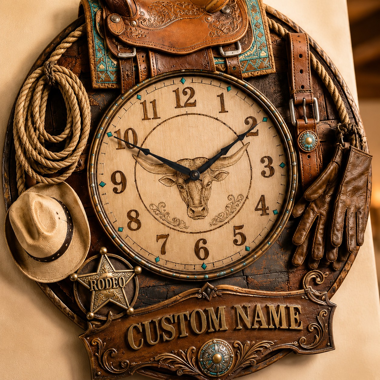 Western Cowboy Custom Name Wall Clock — personalized with a custom name