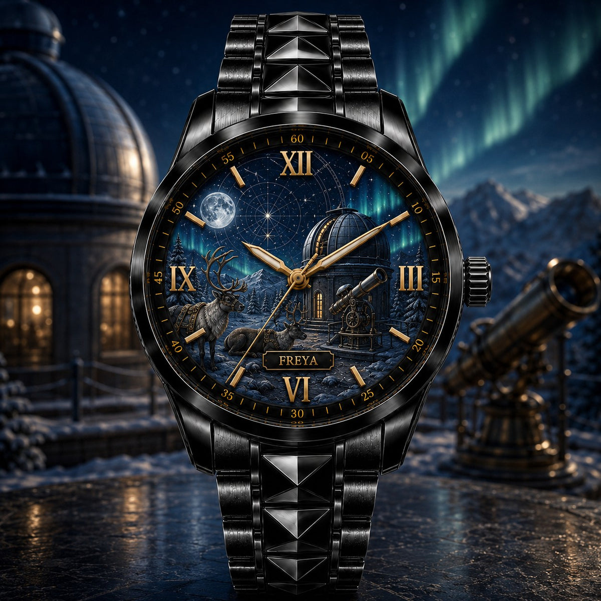 Custom Aurora Observatory Watch — personalized with a custom name