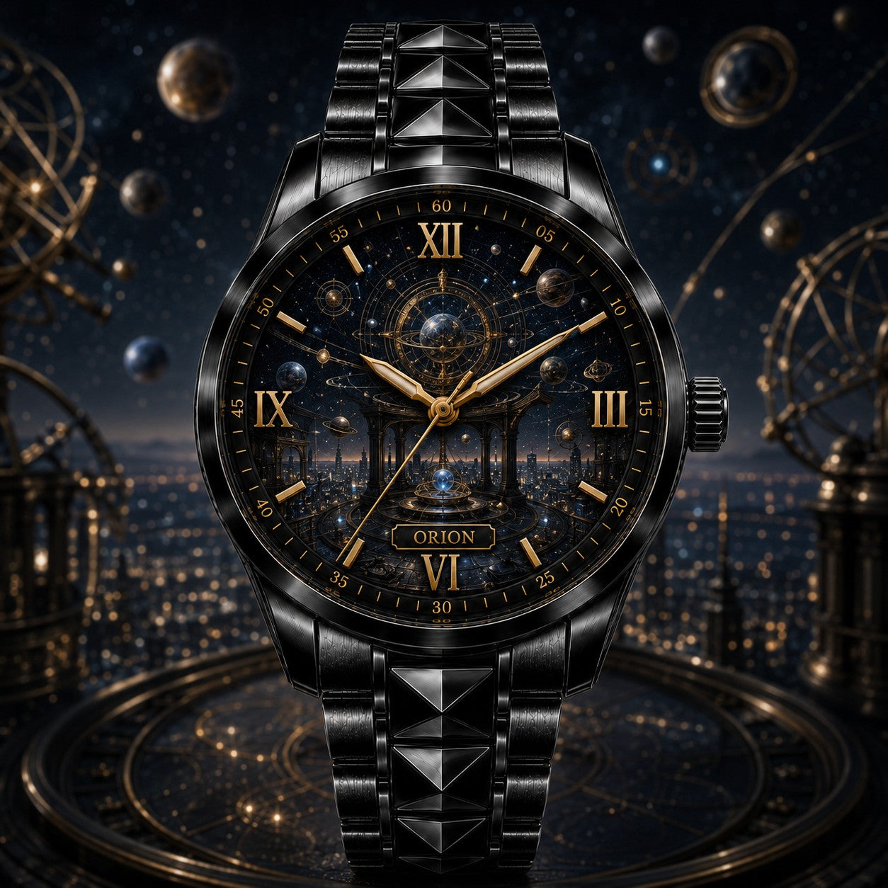 Custom Celestial Orrery City Watch — personalized with a custom name