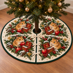 Hamster Apple Toy Keyboard printed Christmas circular tree skirt; design mockup showing a flat printed depth effect.