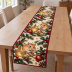 Hamster Pistachio Star Lantern printed Christmas quilted table runner; design mockup showing a flat printed depth effect.