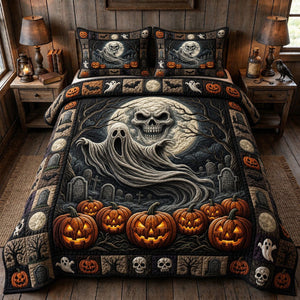 Haunted Halloween Ghost Face 3-Piece Quilted Bedding Set