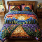 Heaven Sunlit Road quilted 3-piece bedding set on a made bed in a softly lit bedroom