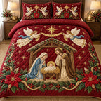 Heavenly Child quilted 3-piece bedding set on a made bed in a softly lit bedroom
