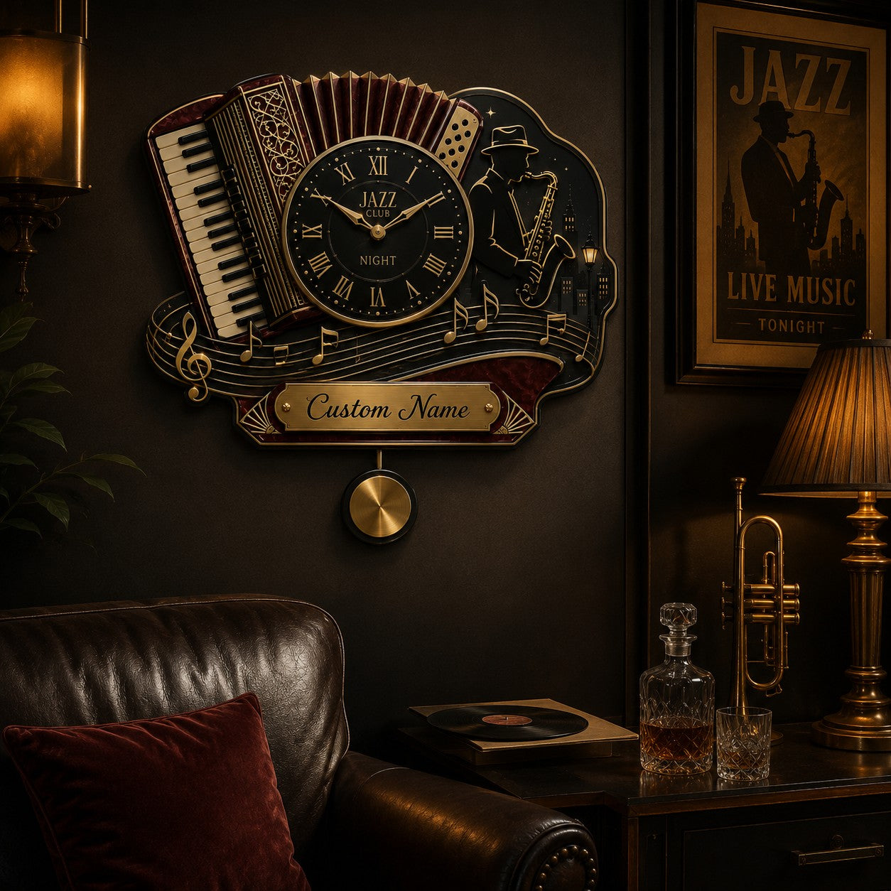 Jazz Custom Name Wall Clock — personalized with a custom name