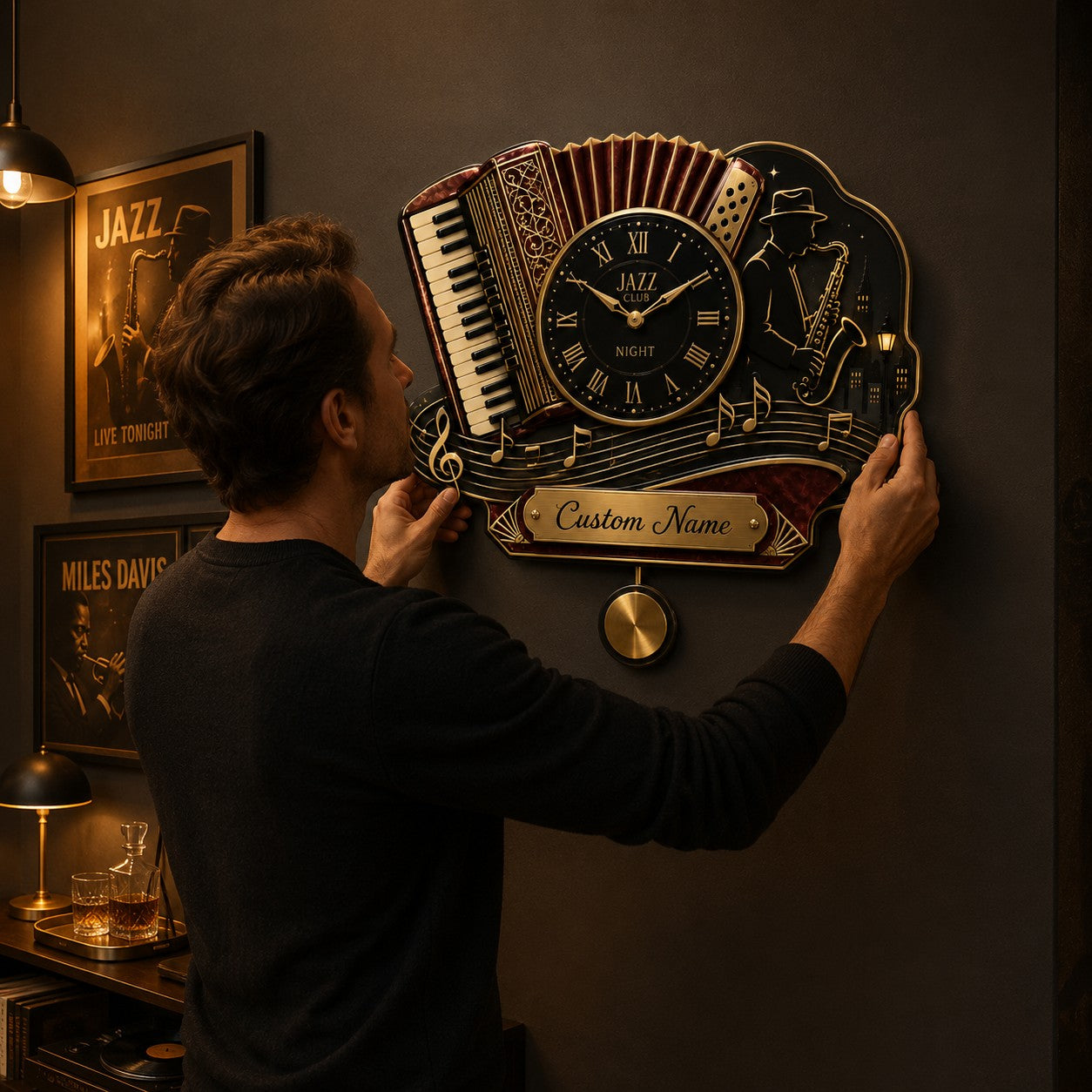 Jazz Custom Name Wall Clock — personalized with a custom name