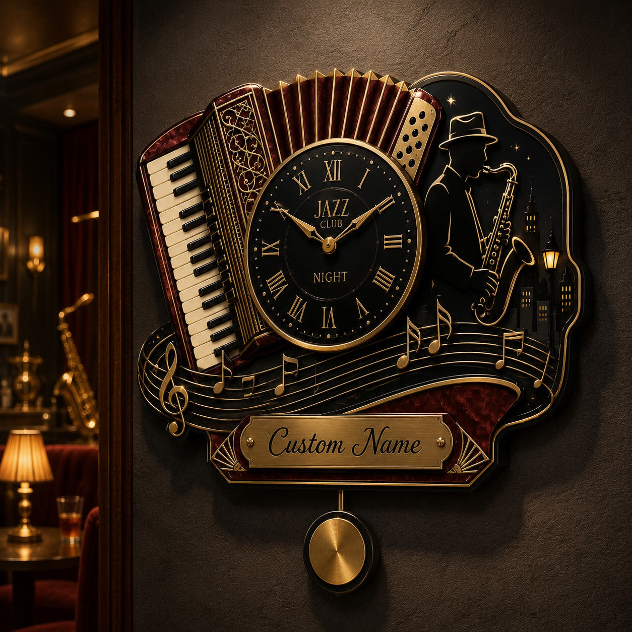 Jazz Custom Name Wall Clock — personalized with a custom name
