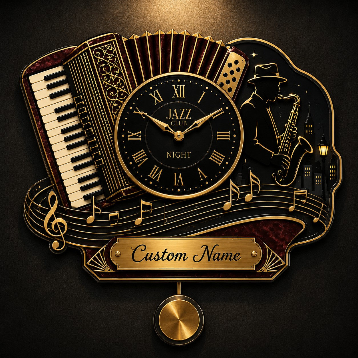 Jazz Custom Name Wall Clock — personalized with a custom name