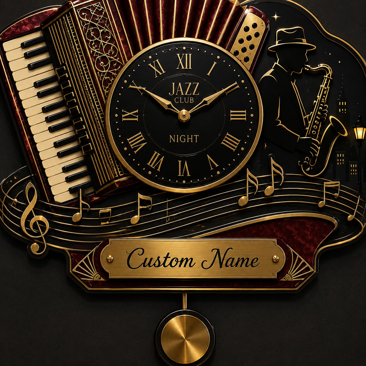 Jazz Custom Name Wall Clock — personalized with a custom name