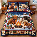 Highland Campfire quilted 3-piece bedding set on a made bed with two matching pillow shams