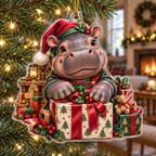 Hippopotamus Acrylic Christmas Ornament — digital product visualization