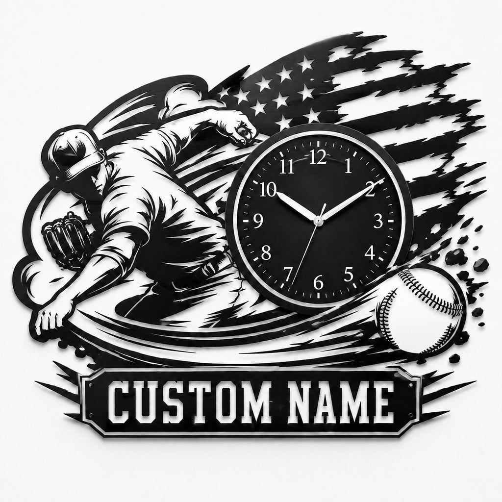 Baseball pitchers Custom Name Wall Clock — personalized with a custom name