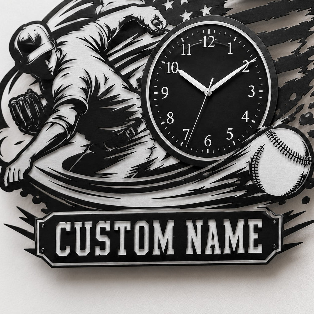 Baseball pitchers Custom Name Wall Clock — personalized with a custom name