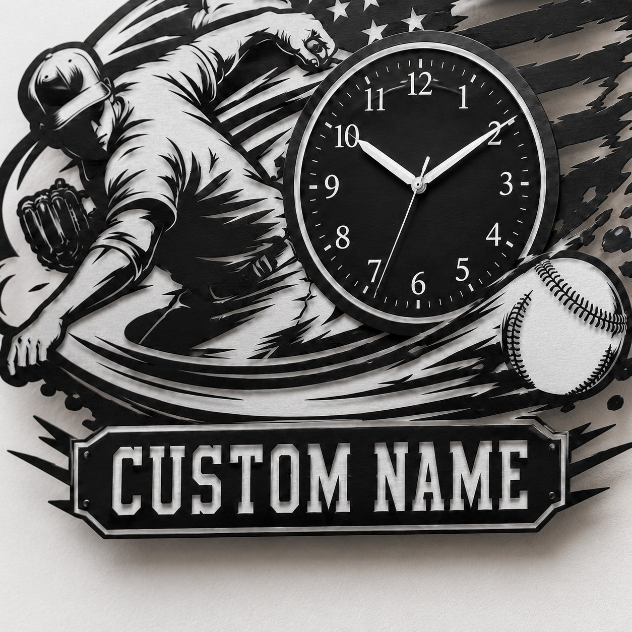 Baseball pitchers Custom Name Wall Clock — personalized with a custom name