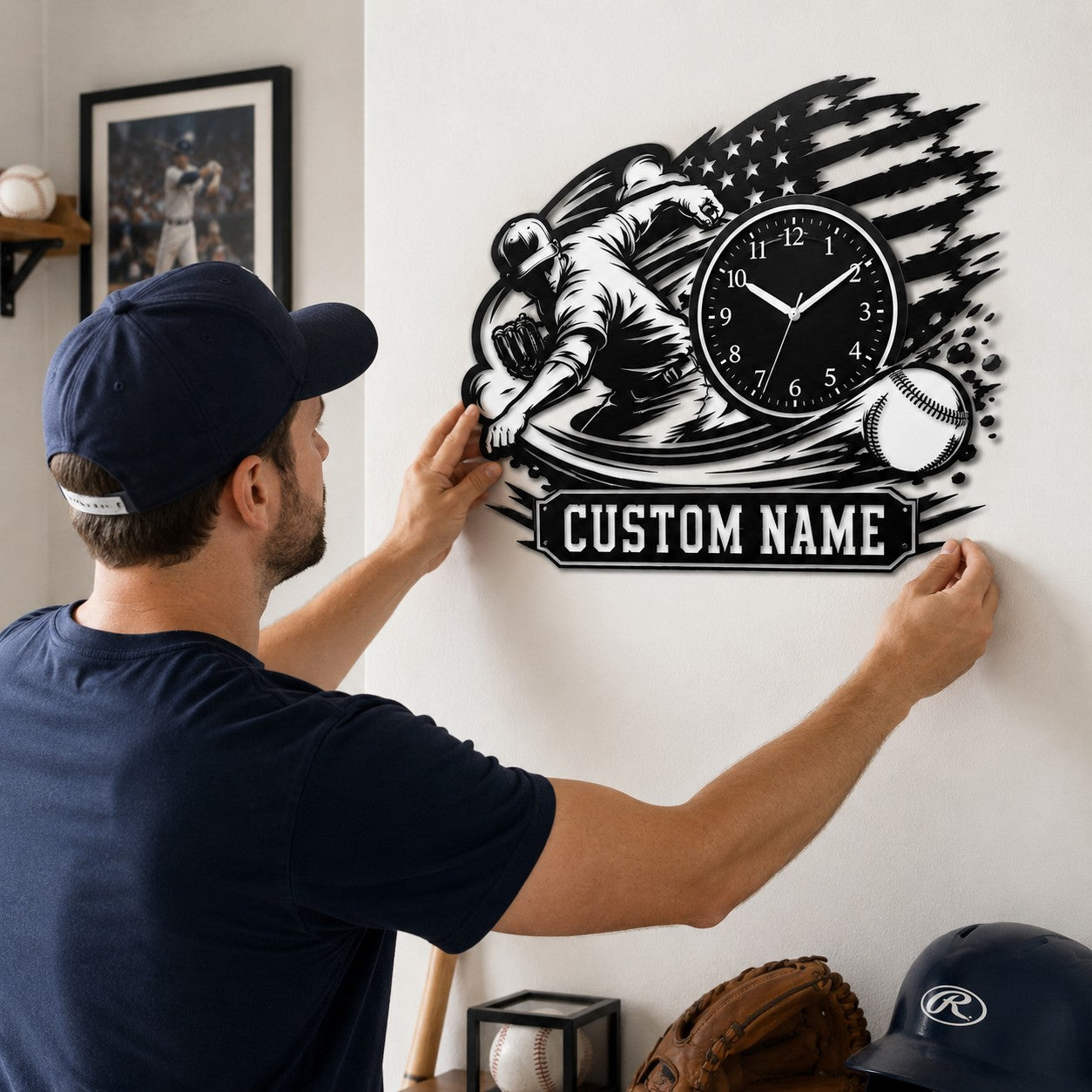 Baseball pitchers Custom Name Wall Clock — personalized with a custom name