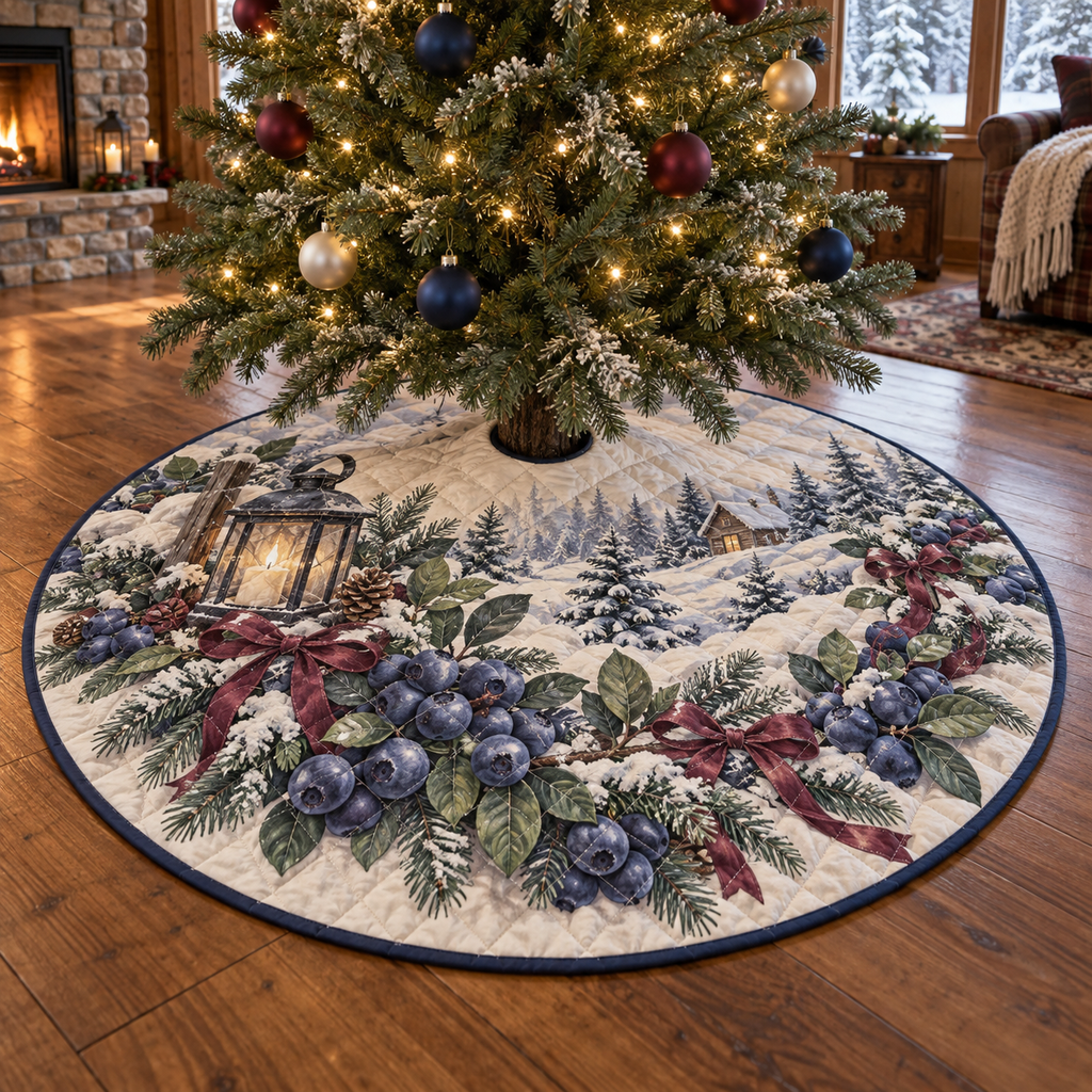 Holiday Bilberry Quilted Christmas Tree Skirt — digital product visualization
