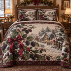 Holiday Blackberry Christmas 3-Piece Quilted Bedding Set — digital product visualization